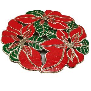 Vintage 8" Christmas Poinsettia Trivet Silver Plated Wm. Rogers by Oneida Japan